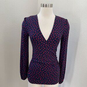 BODEN Womens 4 Elodie Wrap Top Polka Dot Stretch Shirt Long Sleeve Surplice